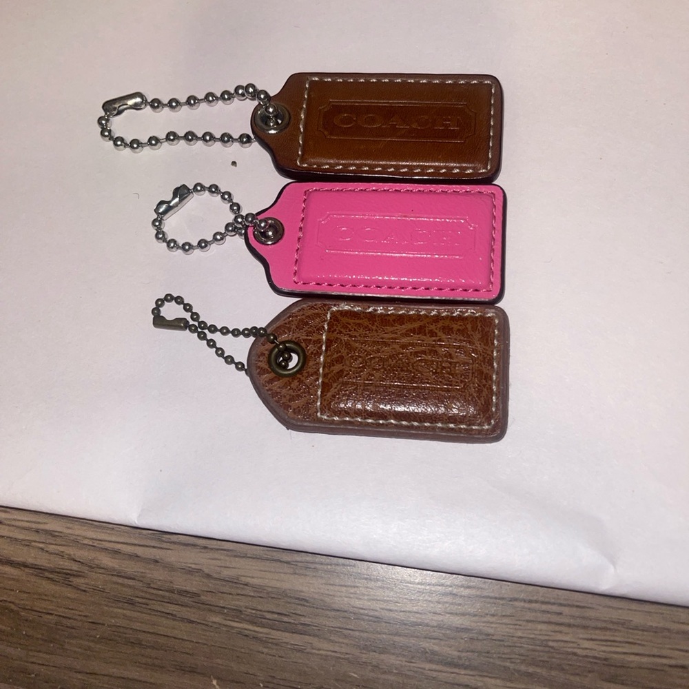 Coach Brown and Pink Leather Keychain